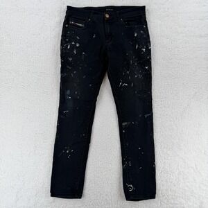 Fried Denim Jeans Mens 32x30 Black Skinny Paint Splatter Stretch Casual